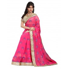 Triveni Admirable Pink Colored Border Worked Chiffon Saree